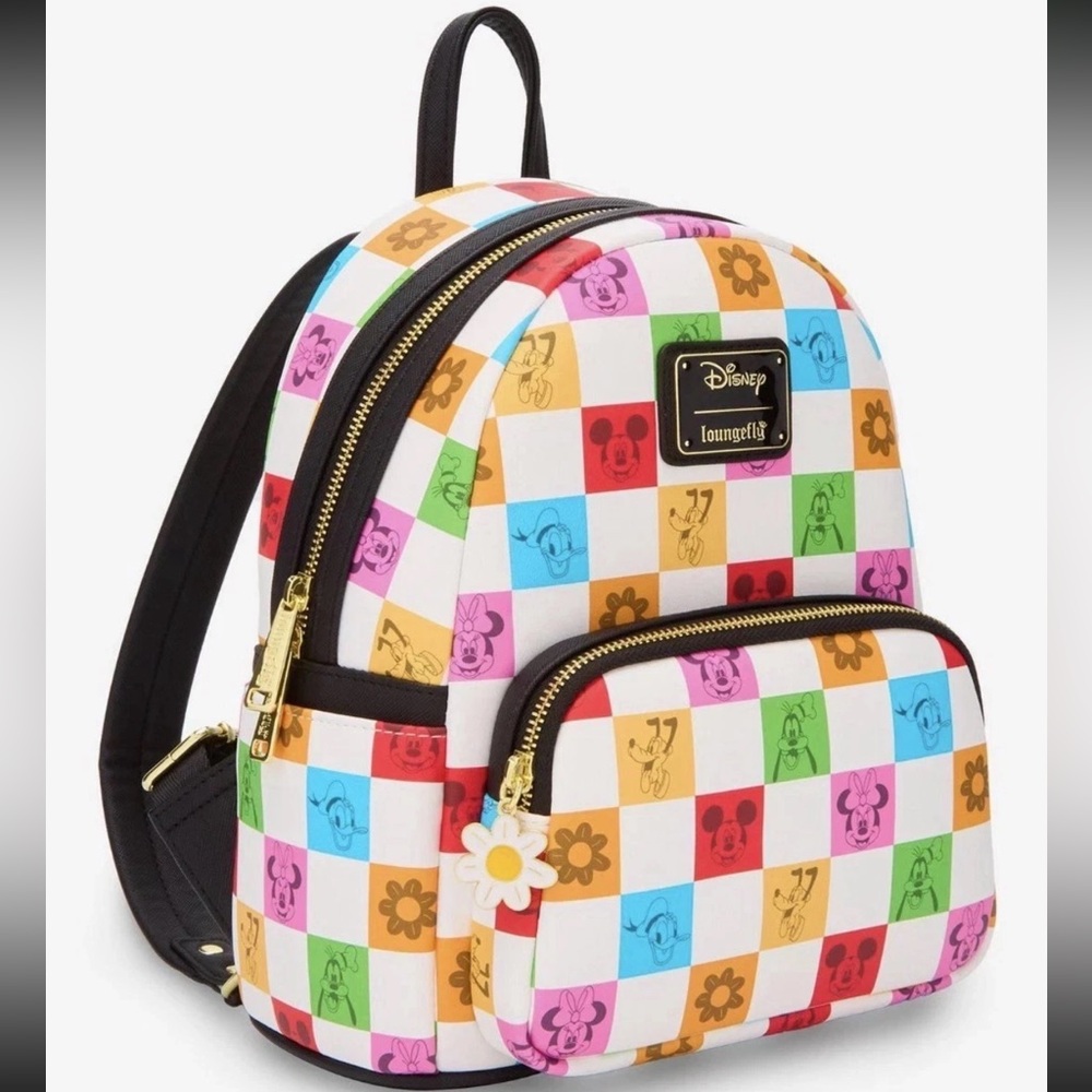 Loungefly Disney Mickey and Friends Checkered Colorful Mini Backpack NWT